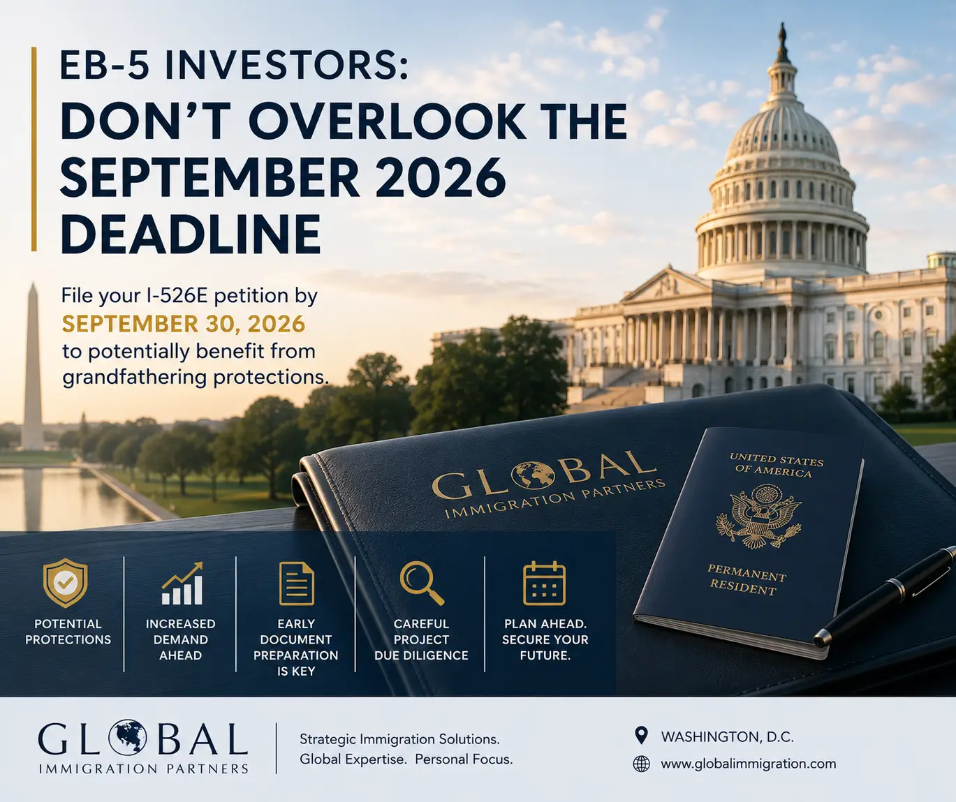 Eb-5 investors dont overlook the september 2026 deadline | italy elective visa: free consult | global immigration partners